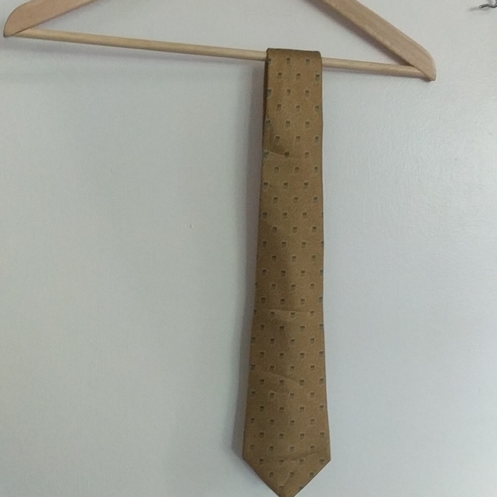 Used Gold with Green Leaf Pattern Ferragamo Tie
